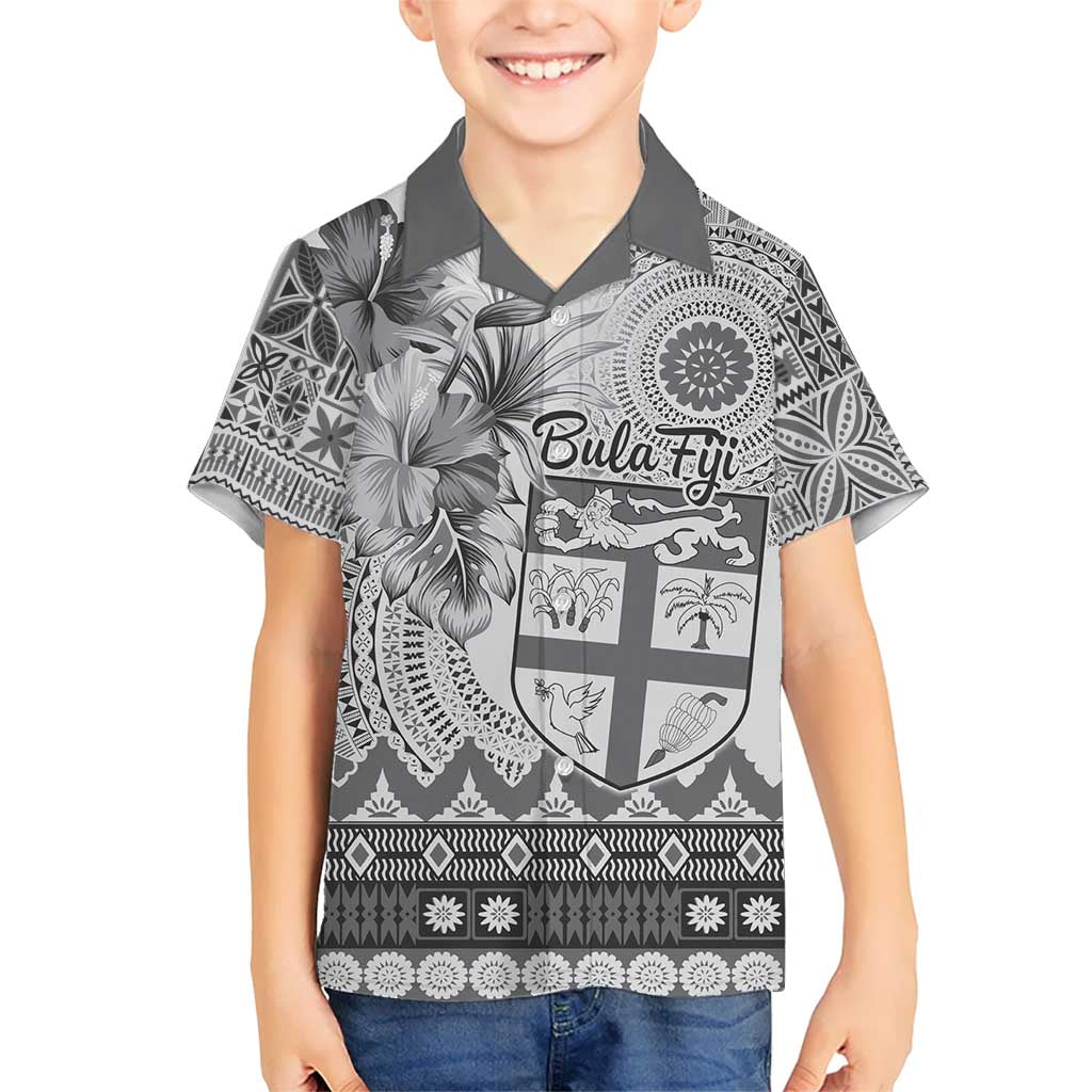 Vintage Bula Fiji Personalised Kid Hawaiian Shirt Beige Hibiscus Tapa Pattern