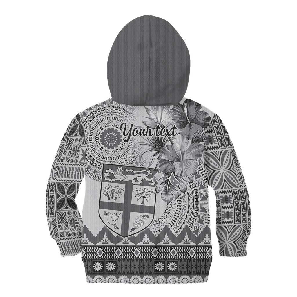 Vintage Bula Fiji Personalised Kid Hoodie Beige Hibiscus Tapa Pattern