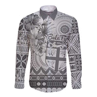 Vintage Bula Fiji Personalised Long Sleeve Button Shirt Beige Hibiscus Tapa Pattern