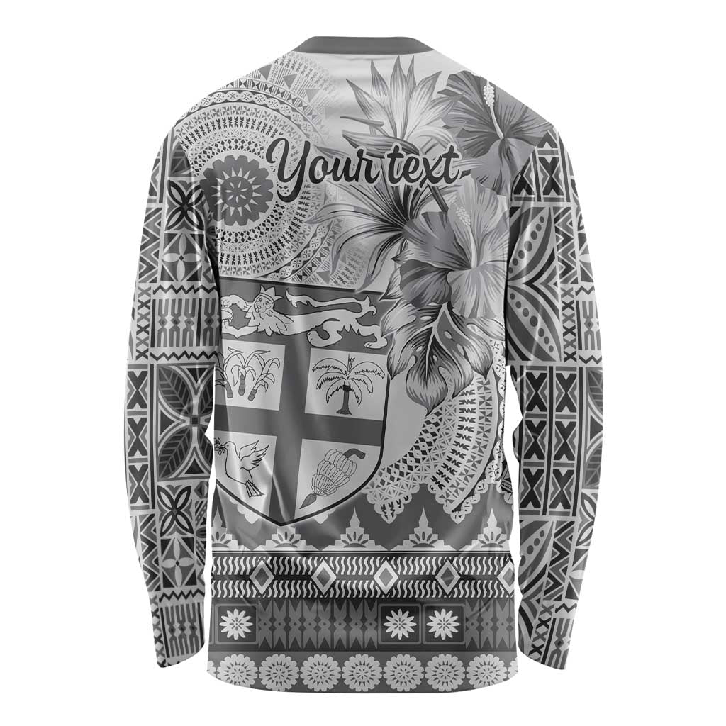 Vintage Bula Fiji Personalised Long Sleeve Shirt Beige Hibiscus Tapa Pattern