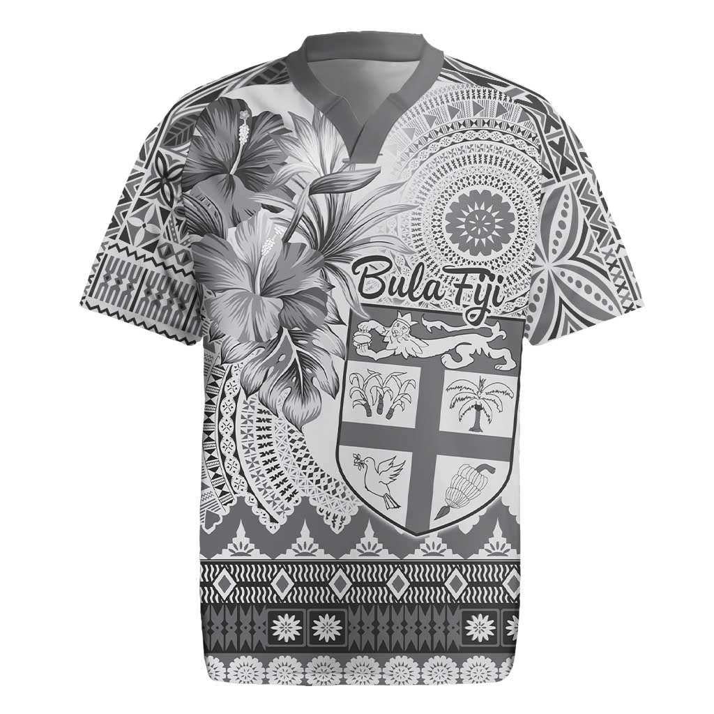 Vintage Bula Fiji Personalised Rugby Jersey Beige Hibiscus Tapa Pattern
