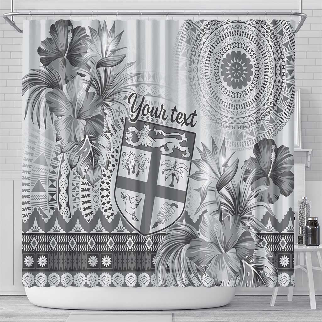 Vintage Bula Fiji Personalised Shower Curtain Beige Hibiscus Tapa Pattern LT9