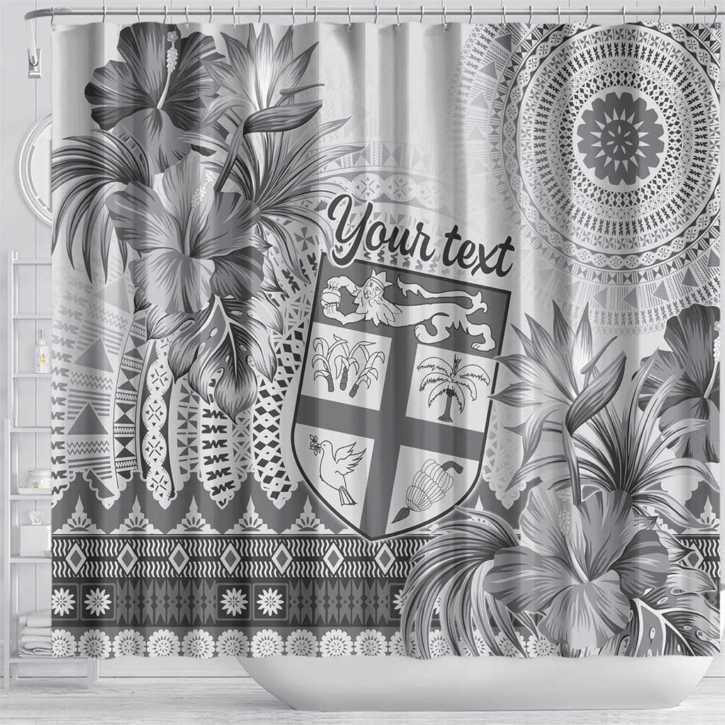Vintage Bula Fiji Personalised Shower Curtain Beige Hibiscus Tapa Pattern LT9