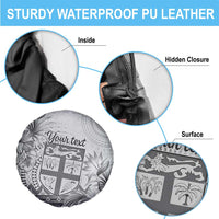 Vintage Bula Fiji Personalised Spare Tire Cover Beige Hibiscus Tapa Pattern LT9