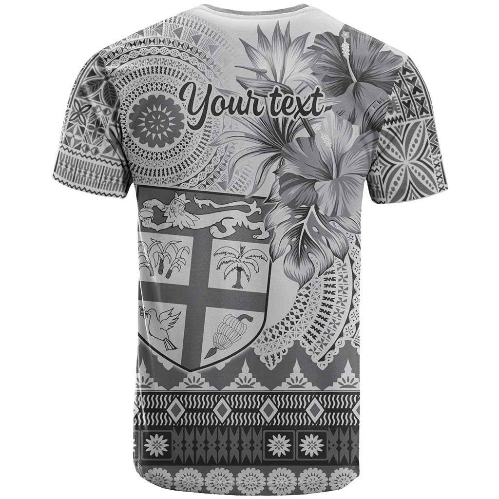 Vintage Bula Fiji Personalised T Shirt Beige Hibiscus Tapa Pattern