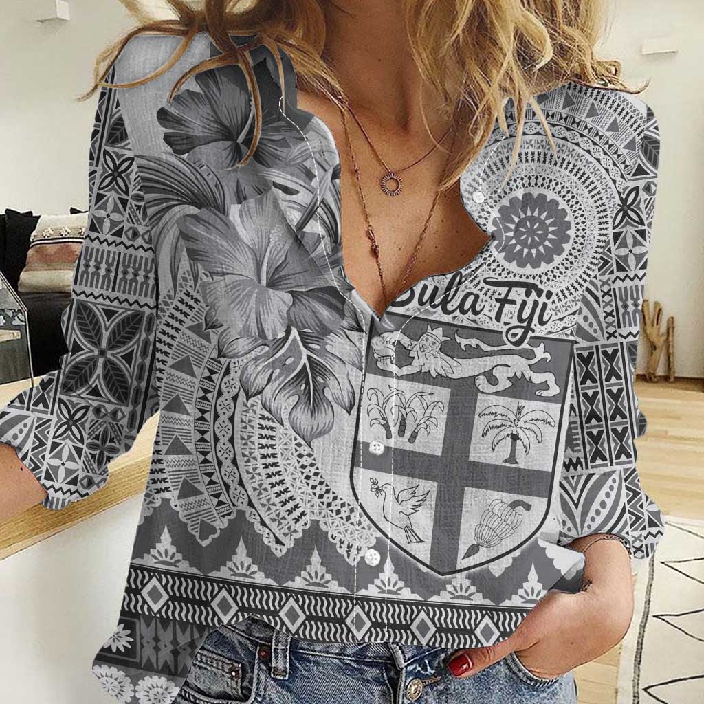 Vintage Bula Fiji Personalised Women Casual Shirt Beige Hibiscus Tapa Pattern