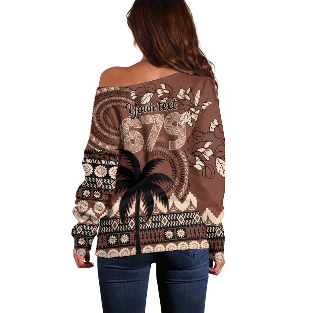 Personalised Bula Fiji 679 Off Shoulder Sweater Fijian Tagimoucia Masi Tapa Art