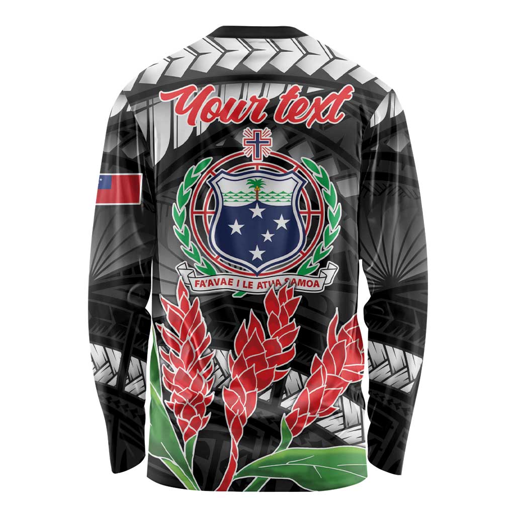 Personalised Samoa 685 Long Sleeve Shirt Teuila Flower With Black Samoan Tattoo