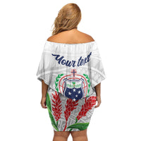 Personalised Samoa 685 Family Matching Off Shoulder Short Dress and Hawaiian Shirt Teuila Flower With White Samoan Tattoo