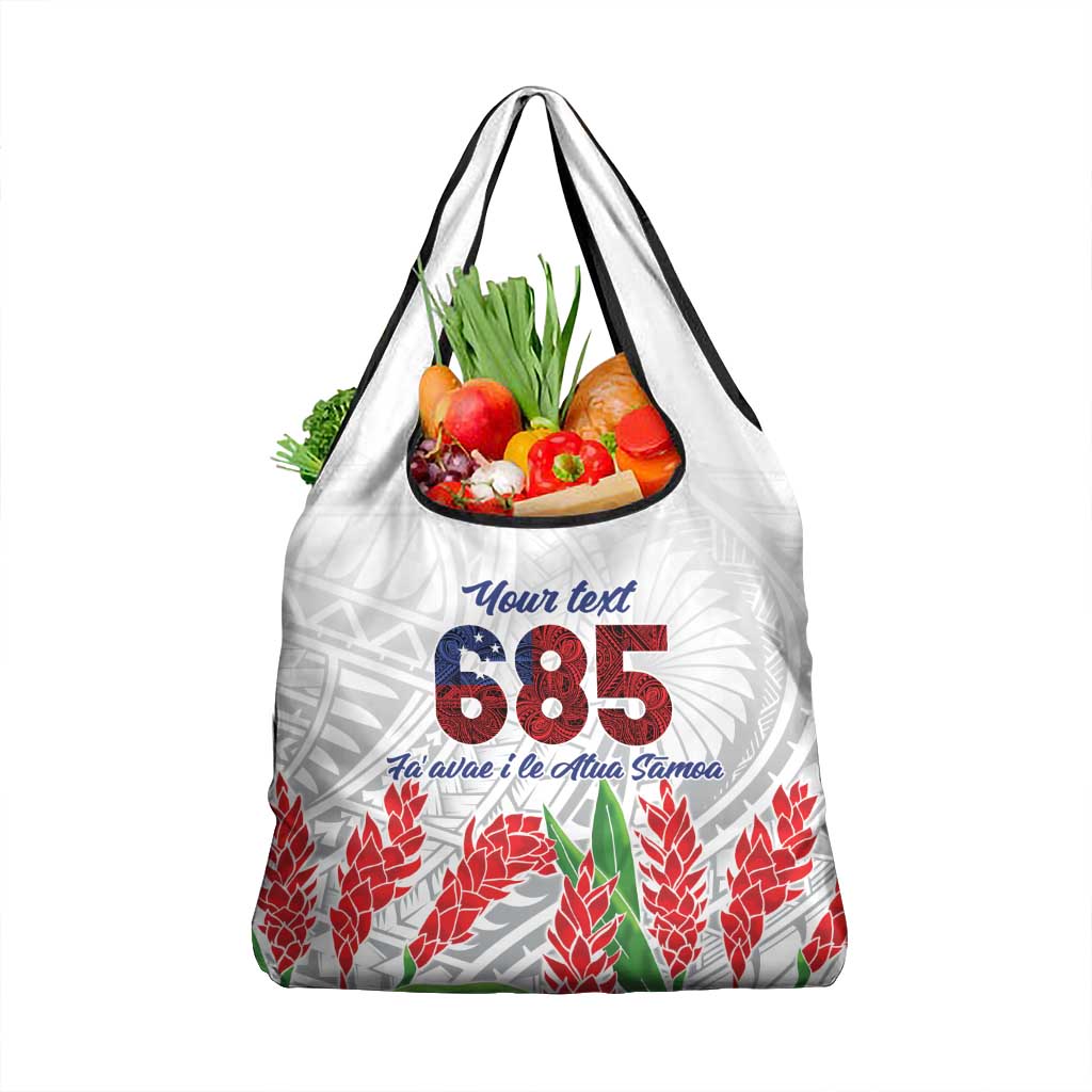 Personalised Samoa 685 Grocery Bag Teuila Flower With White Samoan Tattoo