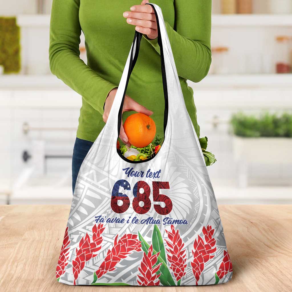 Personalised Samoa 685 Grocery Bag Teuila Flower With White Samoan Tattoo