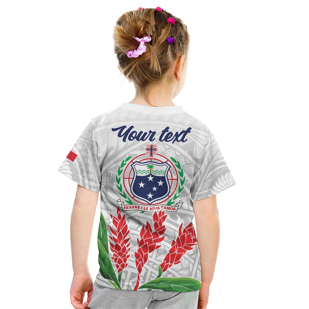 Personalised Samoa 685 Kid T Shirt Teuila Flower With White Samoan Tattoo LT9 - Polynesian Pride