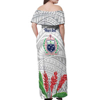 Personalised Samoa 685 Off Shoulder Maxi Dress Teuila Flower With White Samoan Tattoo LT9 - Polynesian Pride