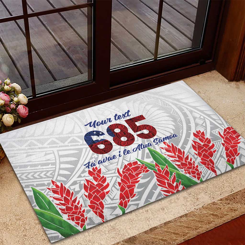 Personalised Samoa 685 Rubber Doormat Teuila Flower With White Samoan Tattoo