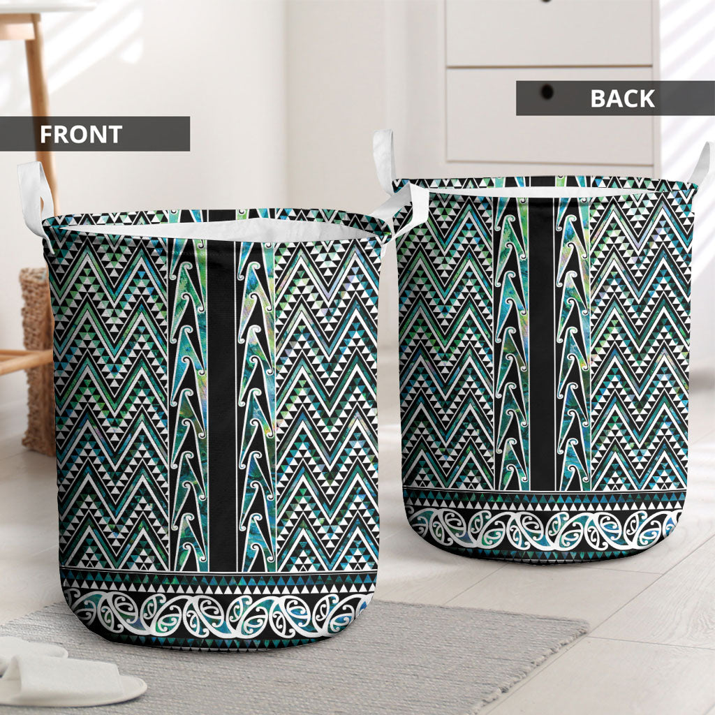 New Zealand Maori Niho Taniwha Laundry Basket Papua Shell - Mangopare Puhoro Pattern