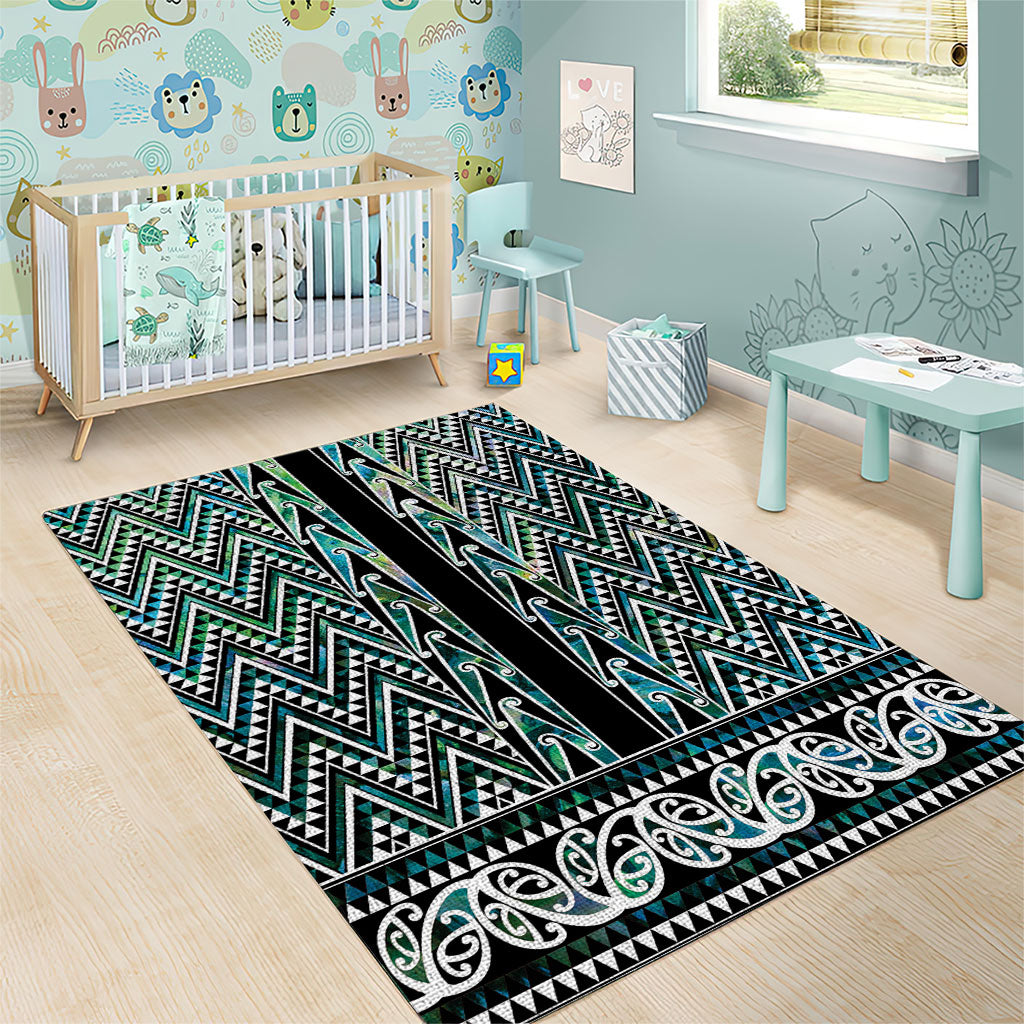New Zealand Maori Niho Taniwha Area Rug Papua Shell - Mangopare Puhoro Pattern
