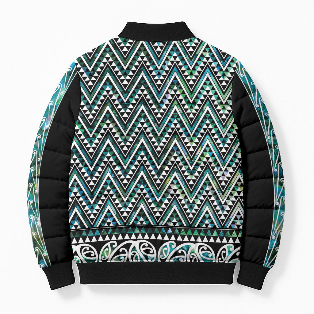 New Zealand Maori Niho Taniwha Bomber Puffer Jacket Papua Shell - Mangopare Puhoro Pattern