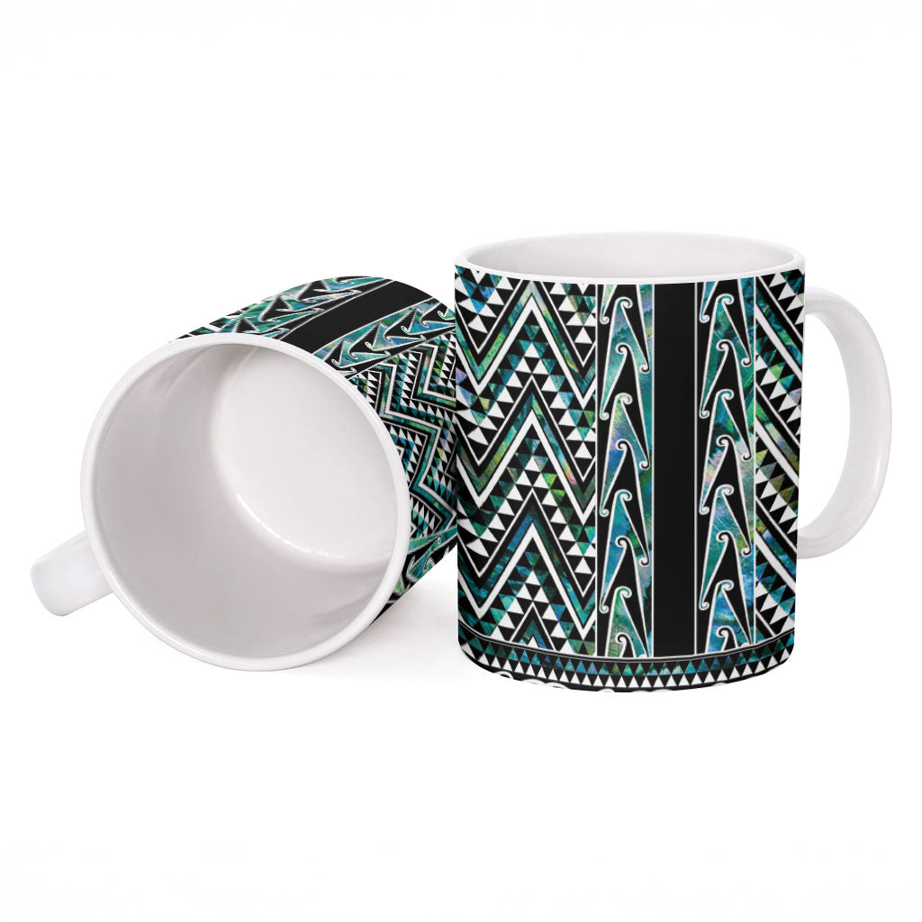 New Zealand Maori Niho Taniwha Ceramic Mug Papua Shell - Mangopare Puhoro Pattern