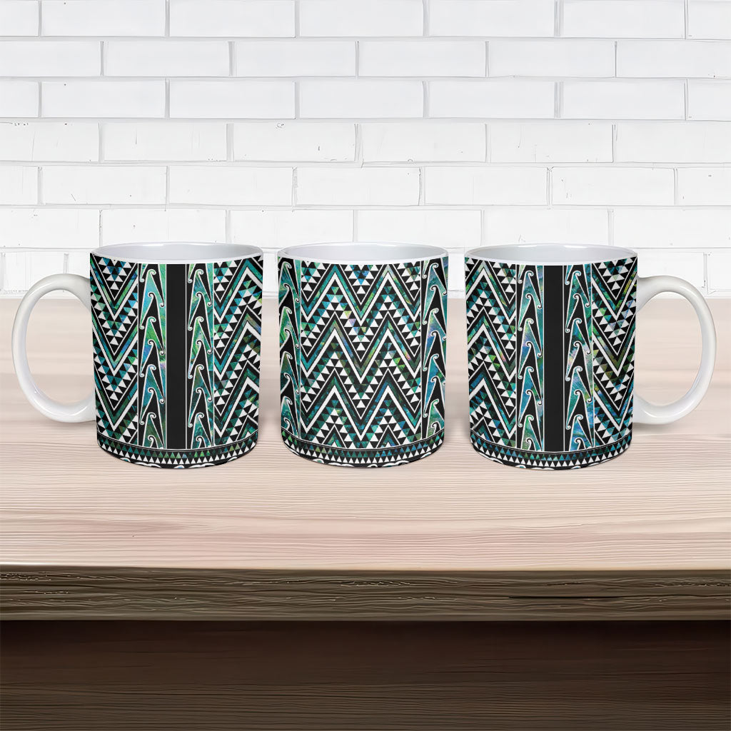 New Zealand Maori Niho Taniwha Ceramic Mug Papua Shell - Mangopare Puhoro Pattern