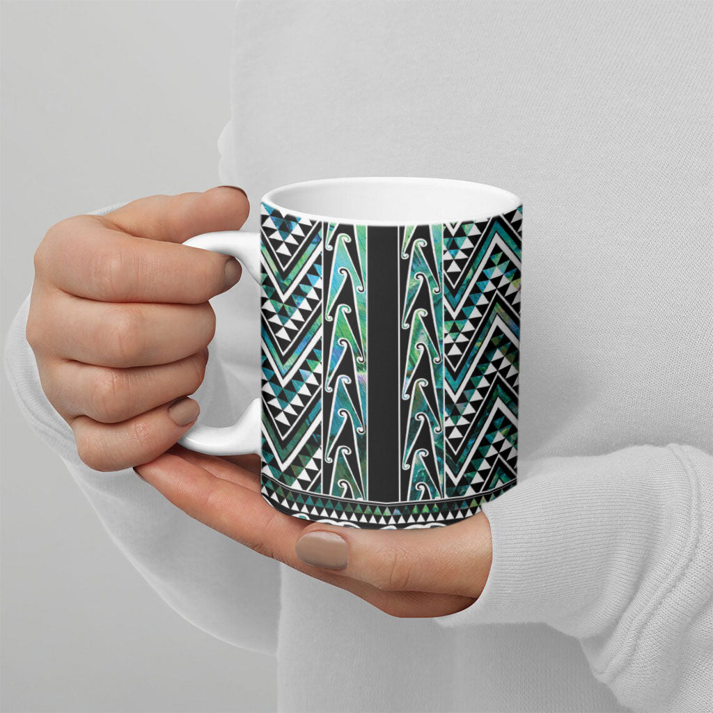 New Zealand Maori Niho Taniwha Ceramic Mug Papua Shell - Mangopare Puhoro Pattern