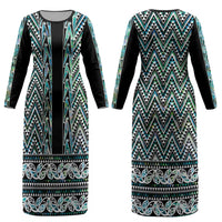 New Zealand Maori Niho Taniwha Couples Matching Long Sleeve Bodycon Dress and Hawaiian Shirt Papua Shell - Mangopare Puhoro Pattern LT9 - Polynesian Pride