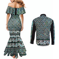 New Zealand Maori Niho Taniwha Couples Matching Mermaid Dress and Long Sleeve Button Shirt Papua Shell - Mangopare Puhoro Pattern