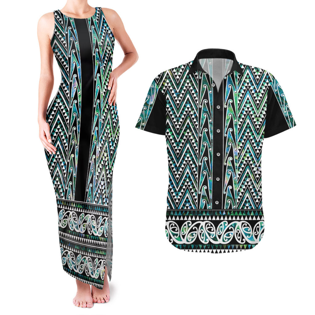 New Zealand Maori Niho Taniwha Couples Matching Tank Maxi Dress and Hawaiian Shirt Papua Shell - Mangopare Puhoro Pattern