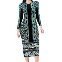New Zealand Maori Niho Taniwha Family Matching Long Sleeve Bodycon Dress and Hawaiian Shirt Papua Shell - Mangopare Puhoro Pattern