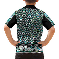 New Zealand Maori Niho Taniwha Family Matching Off The Shoulder Long Sleeve Dress and Hawaiian Shirt Papua Shell - Mangopare Puhoro Pattern