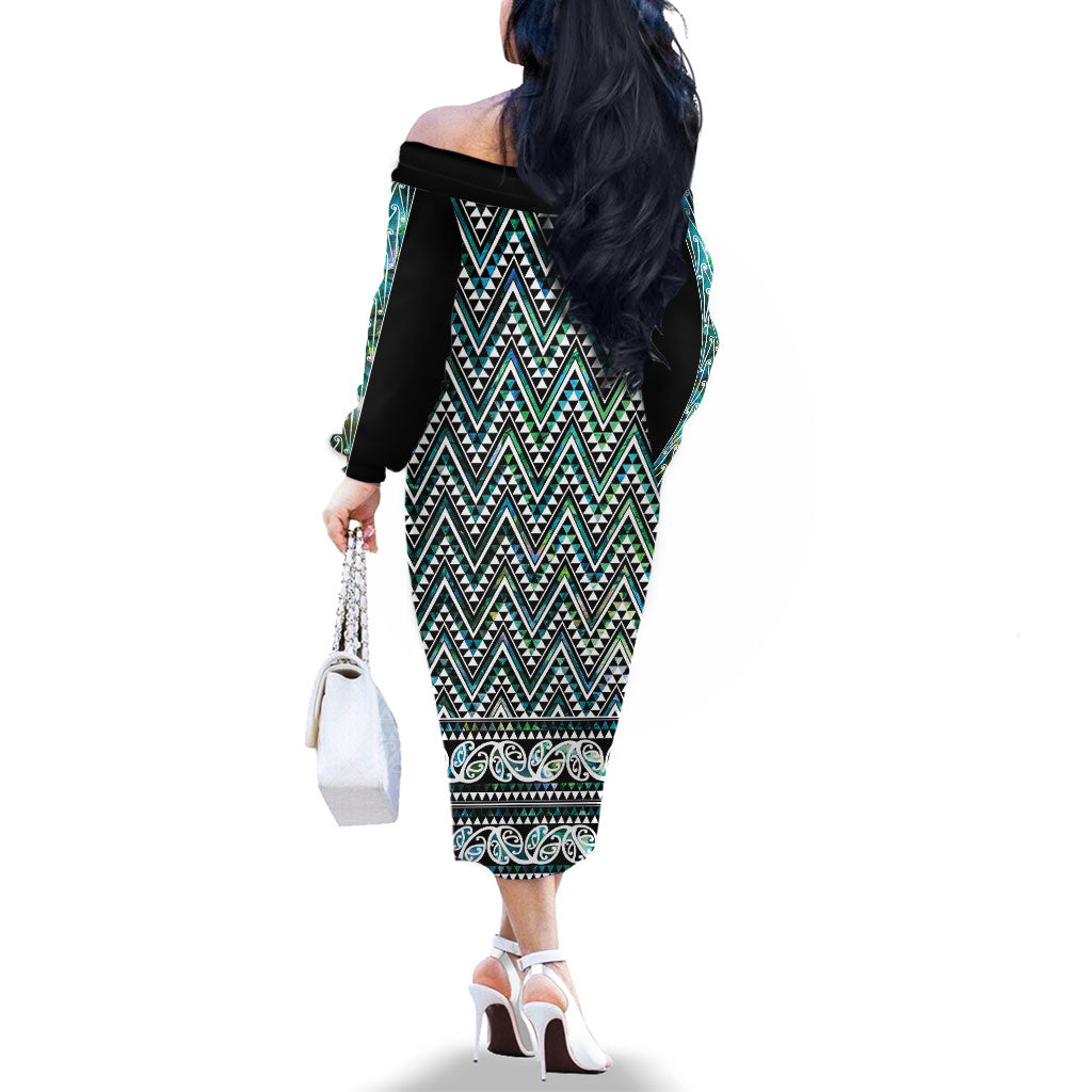 New Zealand Maori Niho Taniwha Family Matching Off The Shoulder Long Sleeve Dress and Hawaiian Shirt Papua Shell - Mangopare Puhoro Pattern