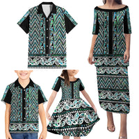 New Zealand Maori Niho Taniwha Family Matching Puletasi and Hawaiian Shirt Papua Shell - Mangopare Puhoro Pattern