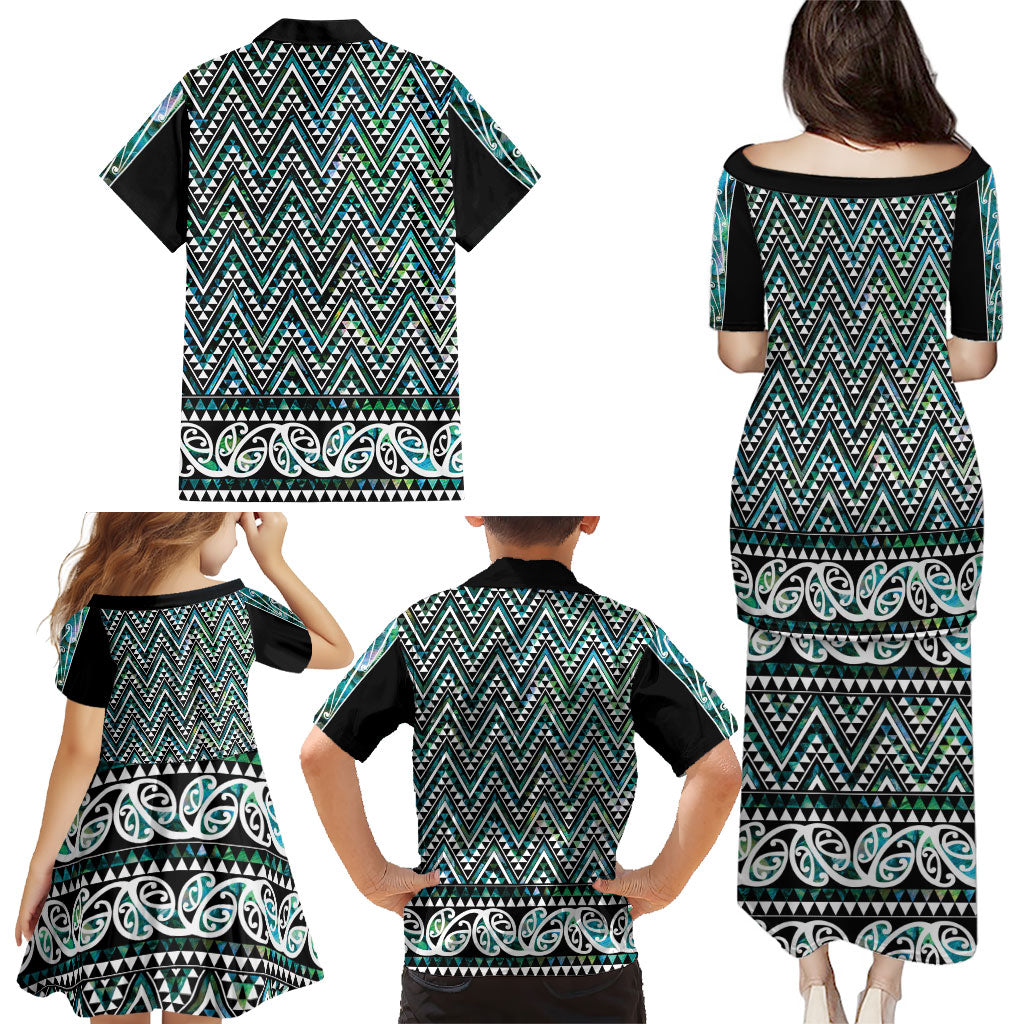 New Zealand Maori Niho Taniwha Family Matching Puletasi and Hawaiian Shirt Papua Shell - Mangopare Puhoro Pattern