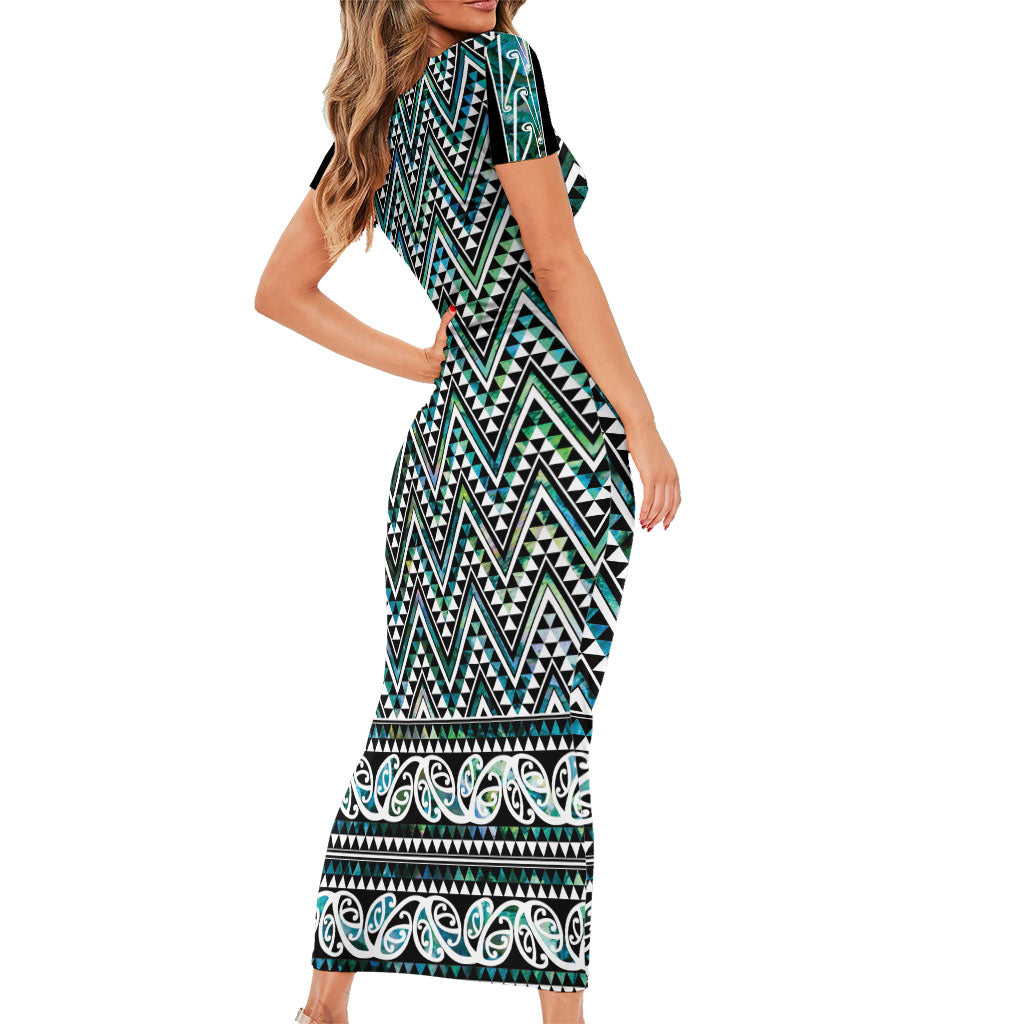 New Zealand Maori Niho Taniwha Family Matching Short Sleeve Bodycon Dress and Hawaiian Shirt Papua Shell - Mangopare Puhoro Pattern