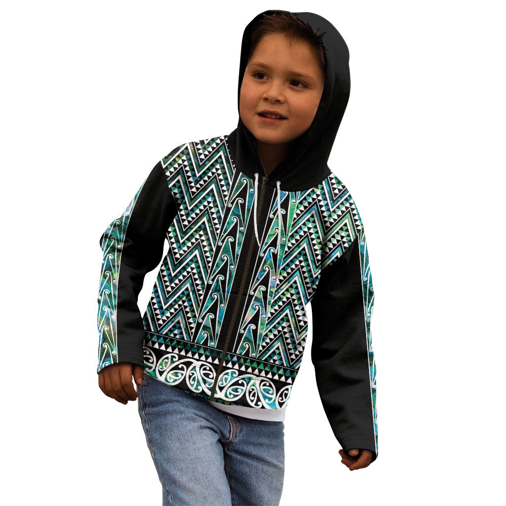 New Zealand Maori Niho Taniwha Kid Hoodie Papua Shell - Mangopare Puhoro Pattern