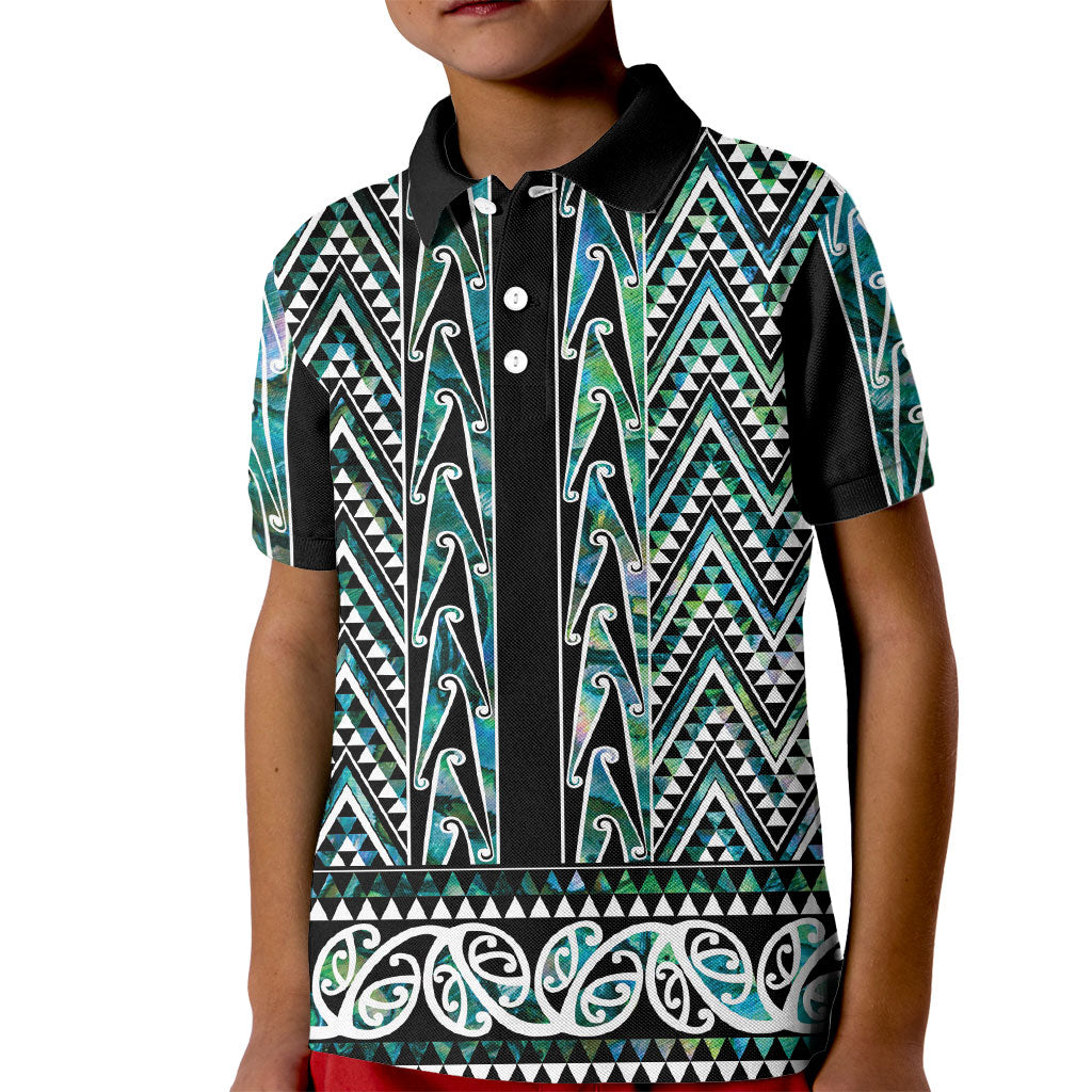 New Zealand Maori Niho Taniwha Kid Polo Shirt Papua Shell - Mangopare Puhoro Pattern