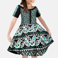 New Zealand Maori Niho Taniwha Kid Short Sleeve Dress Papua Shell - Mangopare Puhoro Pattern
