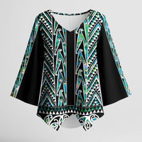 New Zealand Maori Niho Taniwha Kimono Sleeve Blouse Papua Shell - Mangopare Puhoro Pattern
