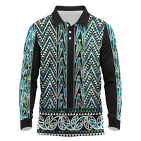 New Zealand Maori Niho Taniwha Long Sleeve Polo Shirt Papua Shell - Mangopare Puhoro Pattern