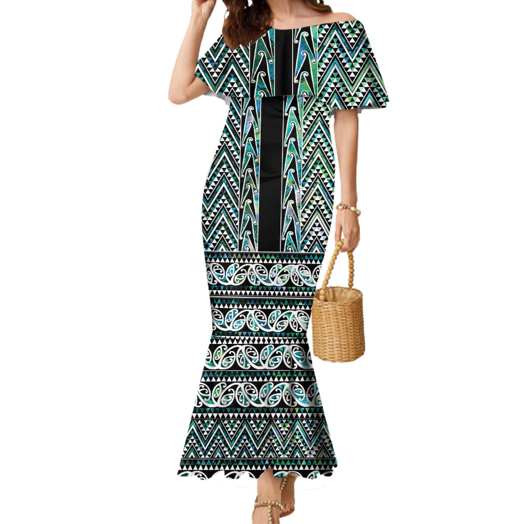 New Zealand Maori Niho Taniwha Mermaid Dress Papua Shell - Mangopare Puhoro Pattern