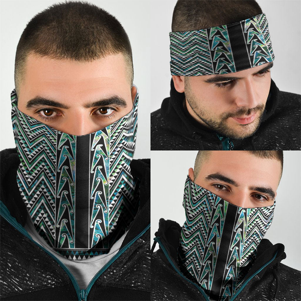 New Zealand Maori Niho Taniwha Neck Gaiter Papua Shell - Mangopare Puhoro Pattern