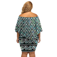 New Zealand Maori Niho Taniwha Off Shoulder Short Dress Papua Shell - Mangopare Puhoro Pattern