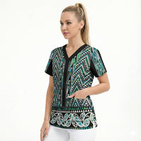 New Zealand Maori Niho Taniwha Scrub Top Papua Shell - Mangopare Puhoro Pattern