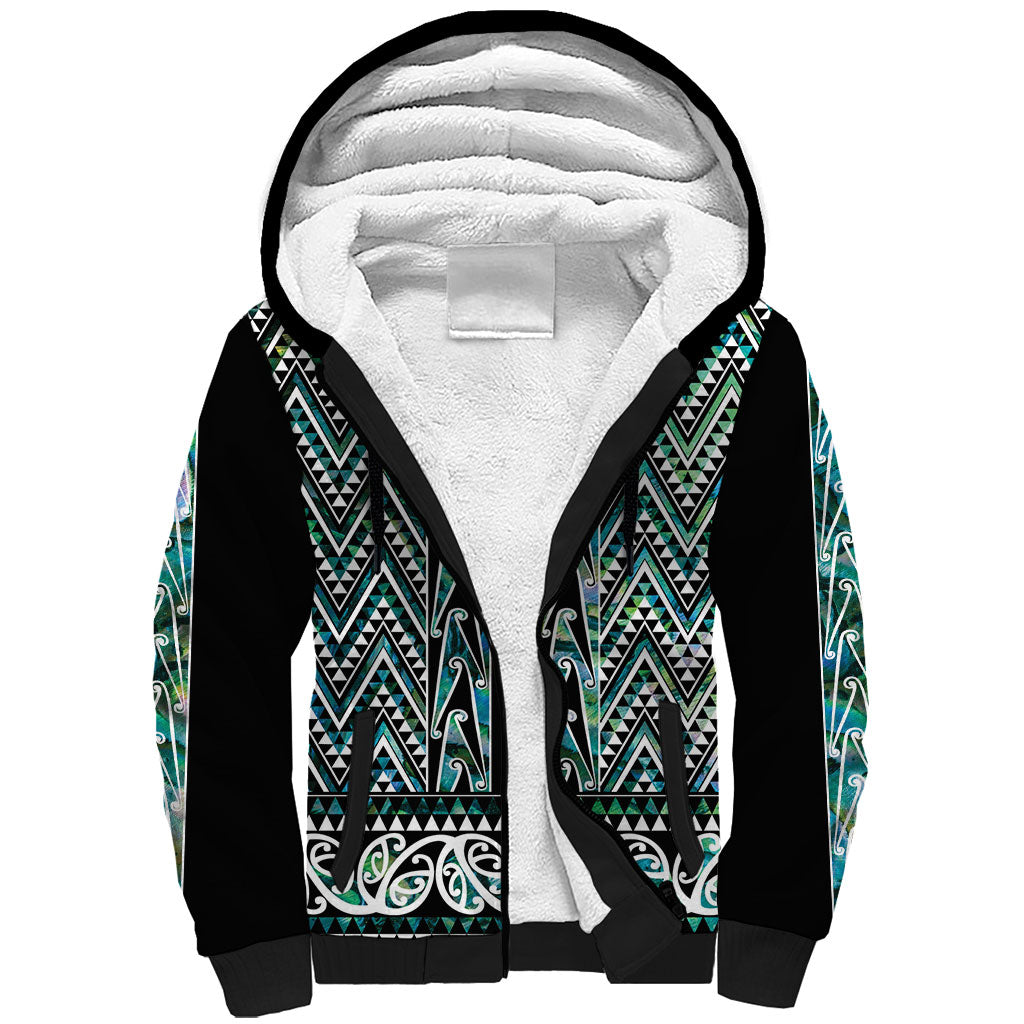 New Zealand Maori Niho Taniwha Sherpa Hoodie Papua Shell - Mangopare Puhoro Pattern