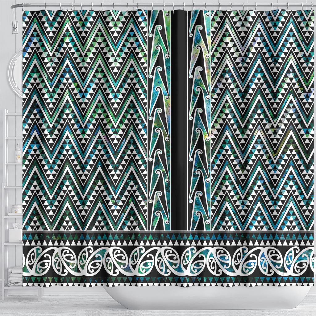 New Zealand Maori Niho Taniwha Shower Curtain Papua Shell - Mangopare Puhoro Pattern