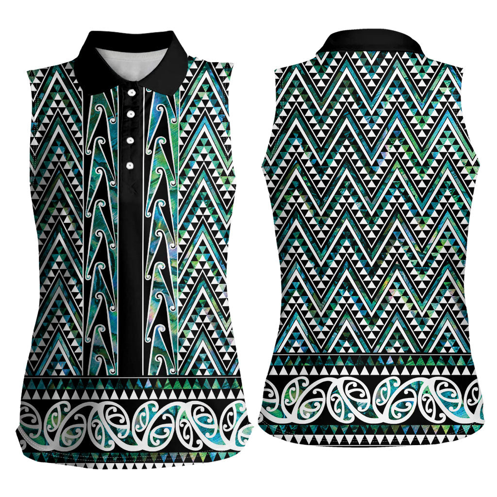 New Zealand Maori Niho Taniwha Women Sleeveless Polo Shirt Papua Shell - Mangopare Puhoro Pattern