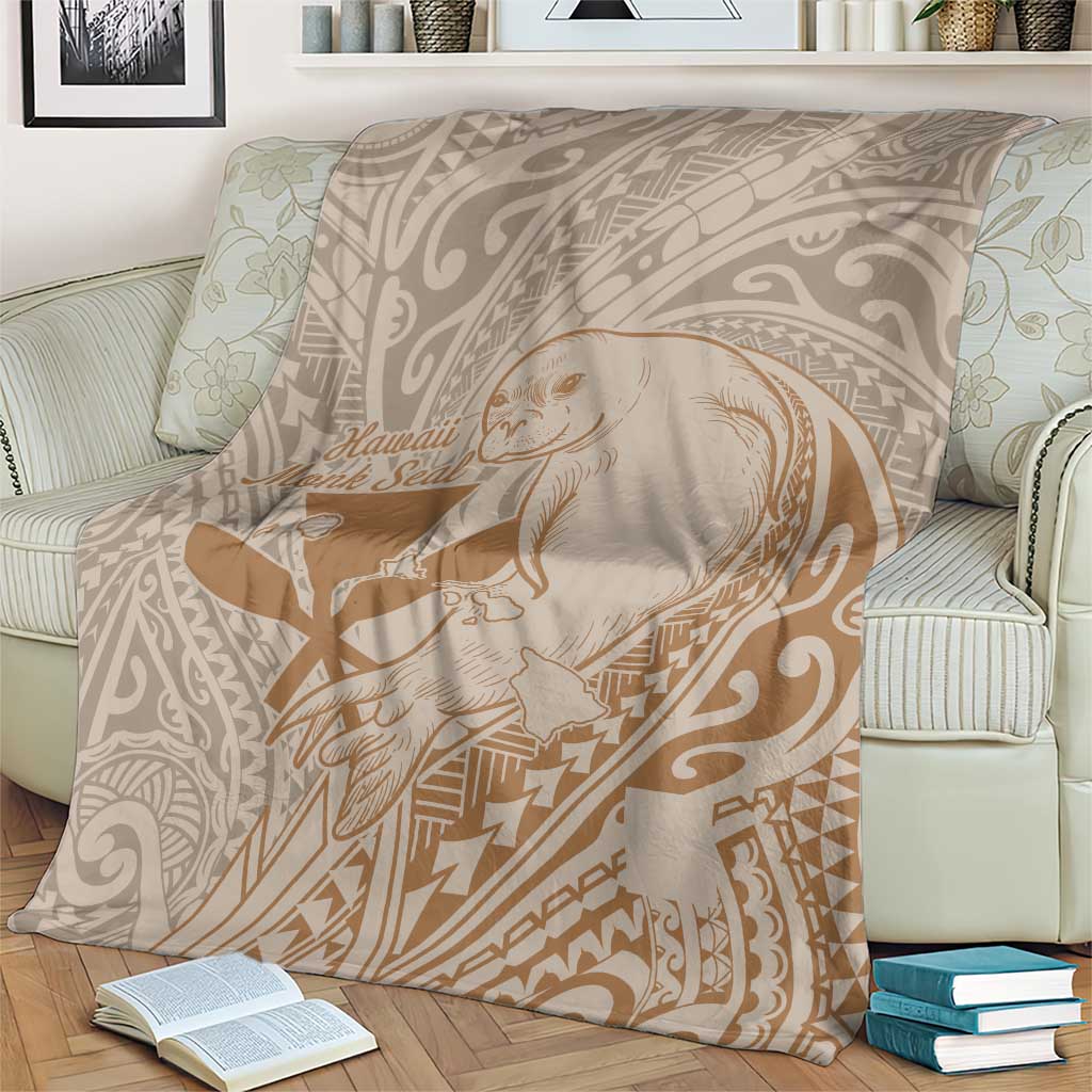 Hawaii Monk Seal and Map Blanket Polynesian Kanaka Maoli Beige Vibe
