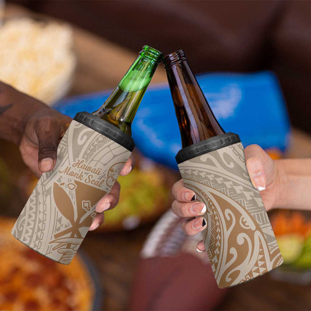 Hawaii Monk Seal and Map 4 in 1 Can Cooler Tumbler Polynesian Kanaka Maoli Beige Vibe