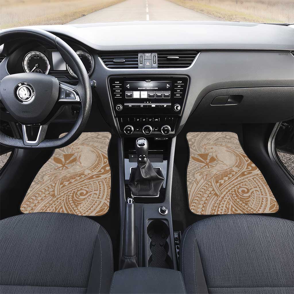 Hawaii Monk Seal and Map Car Mats Polynesian Kanaka Maoli Beige Vibe LT9 Set 2pcs - Front Beige - Polynesian Pride