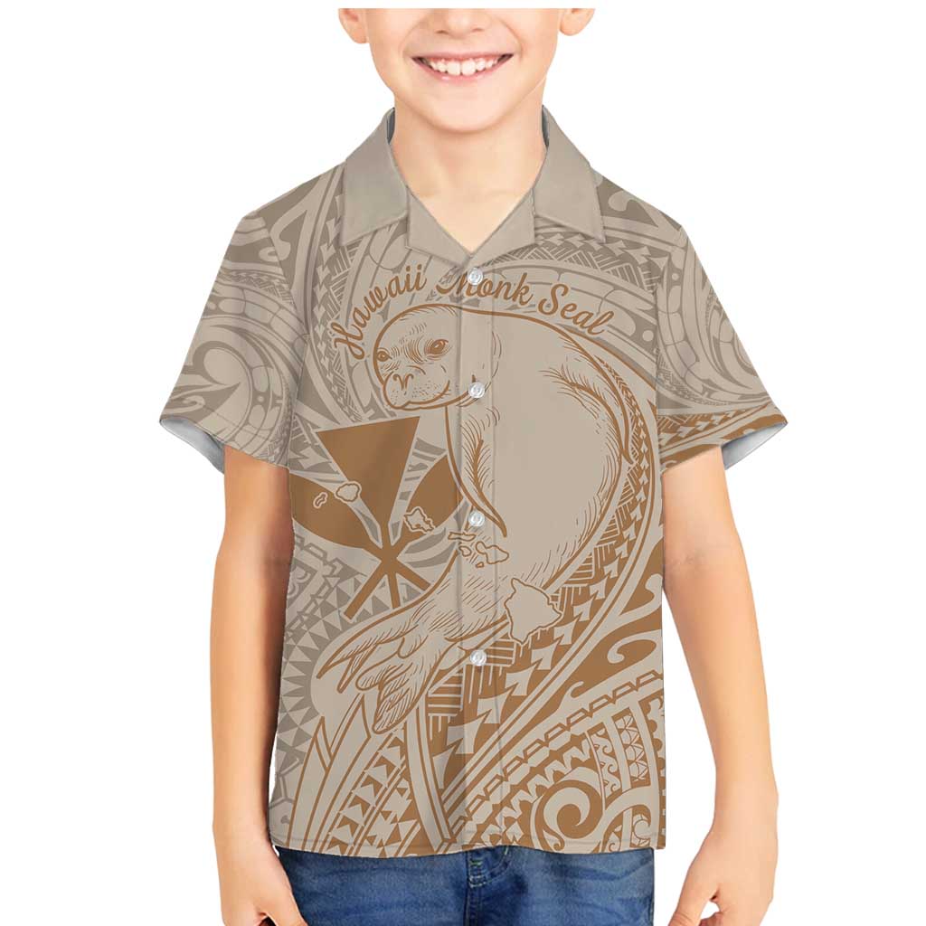 Hawaii Monk Seal and Map Family Matching Mermaid Dress and Hawaiian Shirt Polynesian Kanaka Maoli Beige Vibe