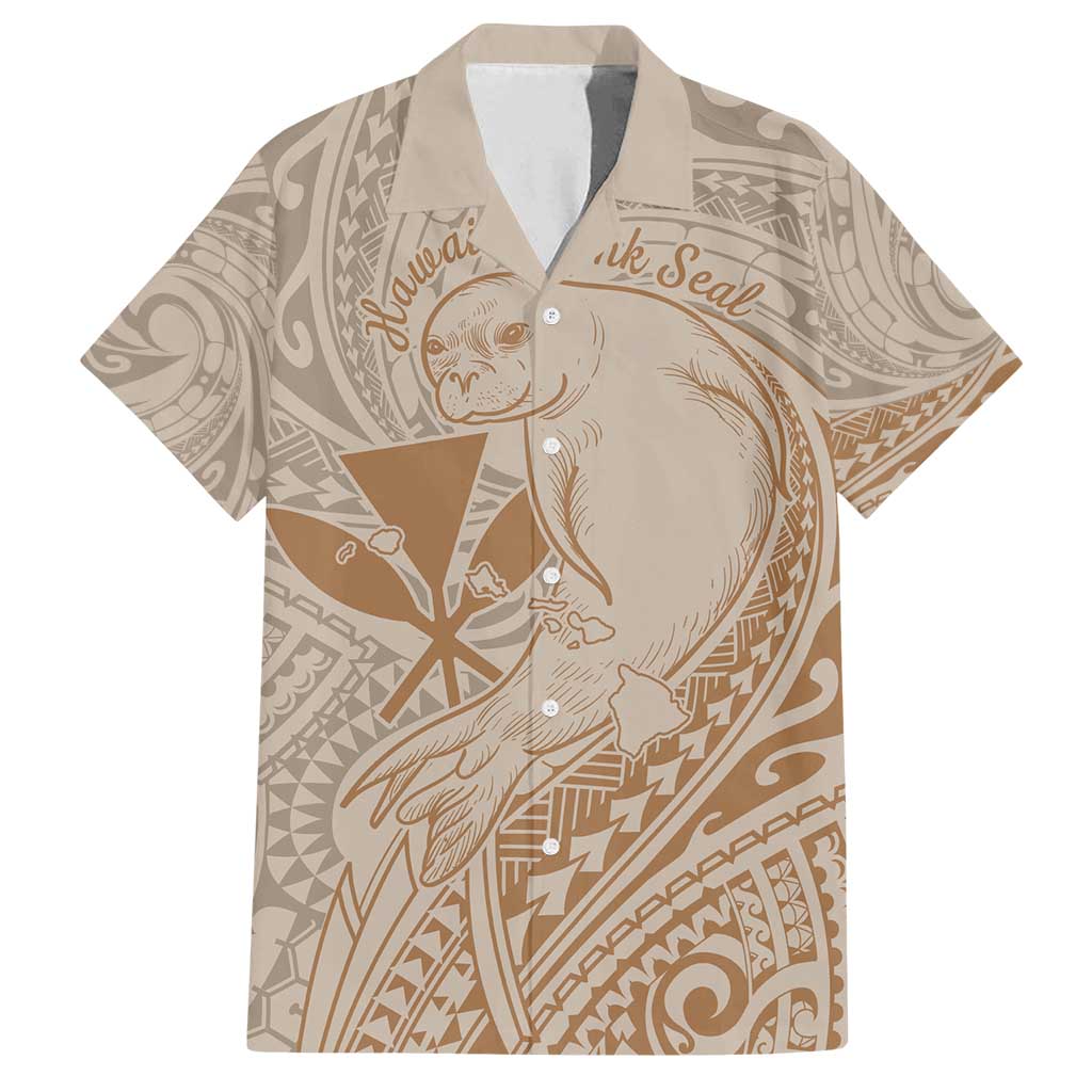 Hawaii Monk Seal and Map Family Matching Summer Maxi Dress and Hawaiian Shirt Polynesian Kanaka Maoli Beige Vibe